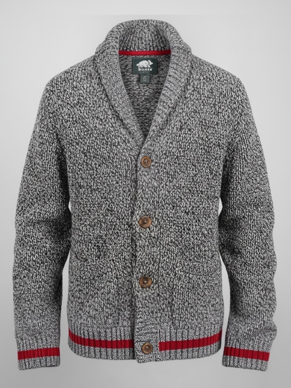 Roots Gray Marled Cardigan with Red Trim Cottage Core